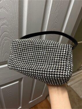 Crystal Embellished Black Evening Shoulder Bag